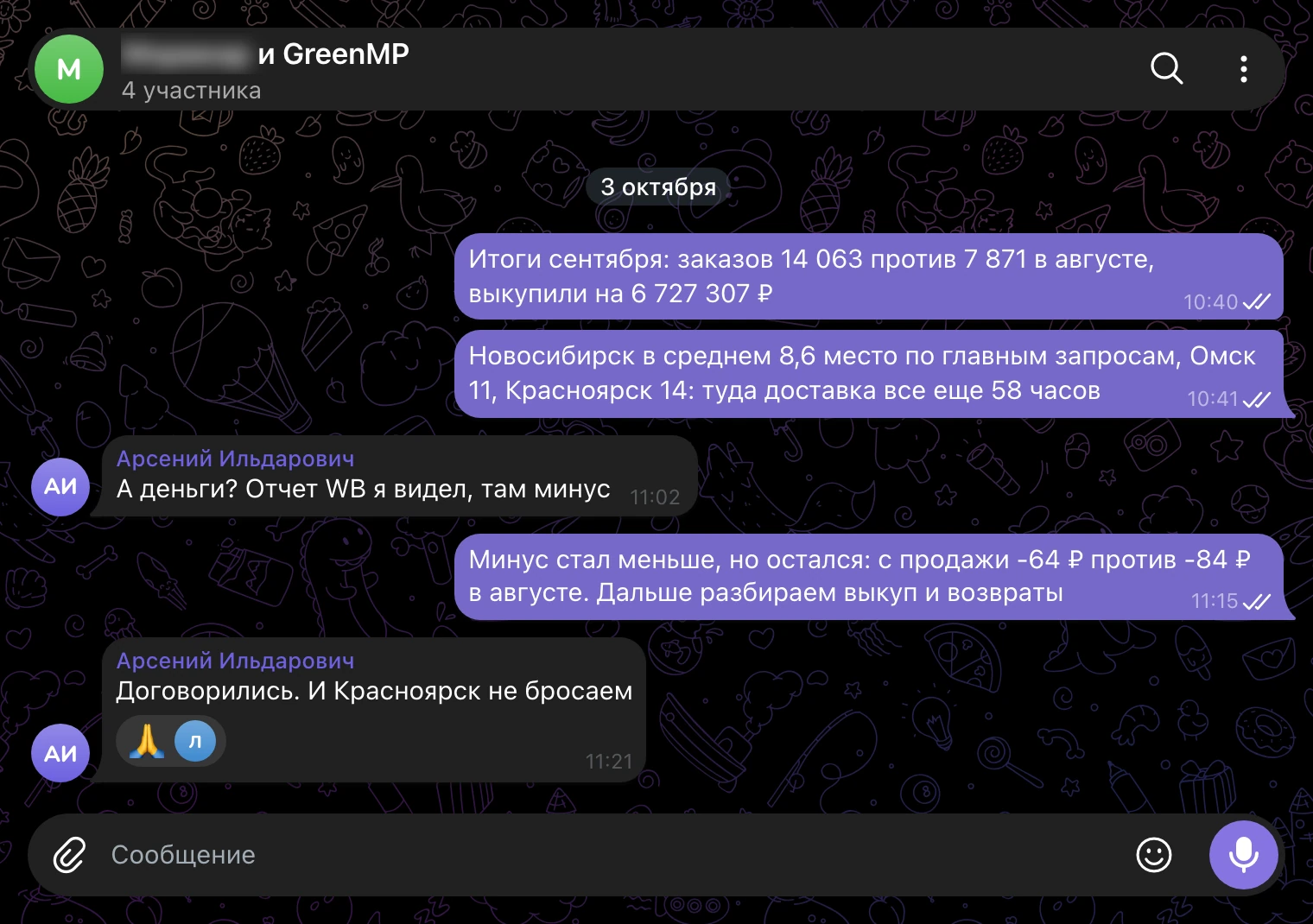 Рабочий чат 3 октября: итоги сентября, места в Сибири и разговор о деньгах