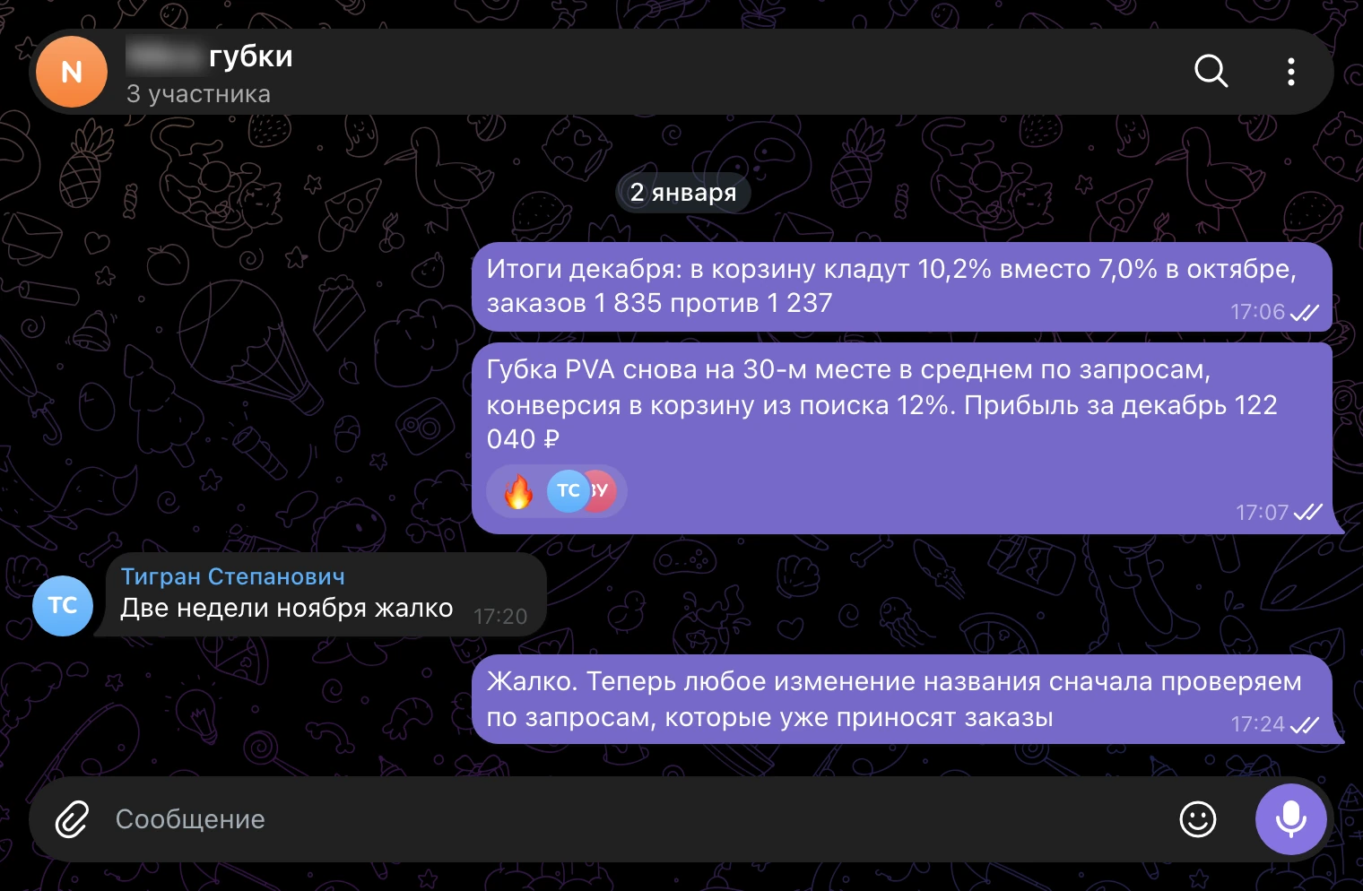 Рабочий чат, 2 января: итоги декабря и правило для названий.
