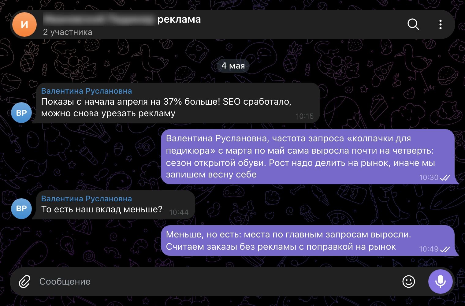 Рабочий чат, 4 мая: рост показов и частота запросов категории.