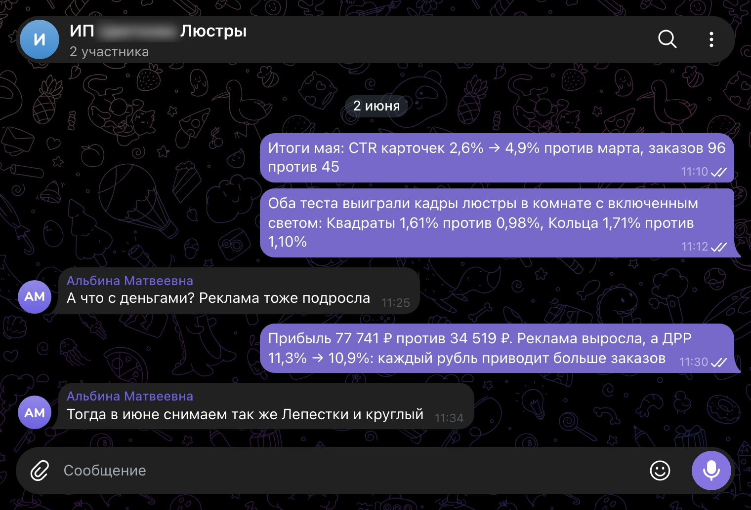 Рабочий чат 2 июня: итоги мая, оба теста выиграл кадр люстры в комнате со светом