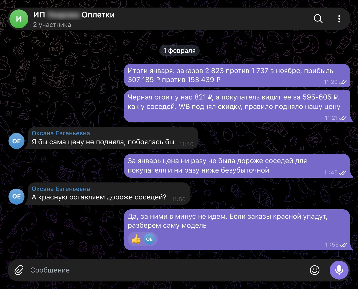 Рабочий чат 1 февраля: итоги января, цена черной оплетки для продавца и для покупателя, решение по красной