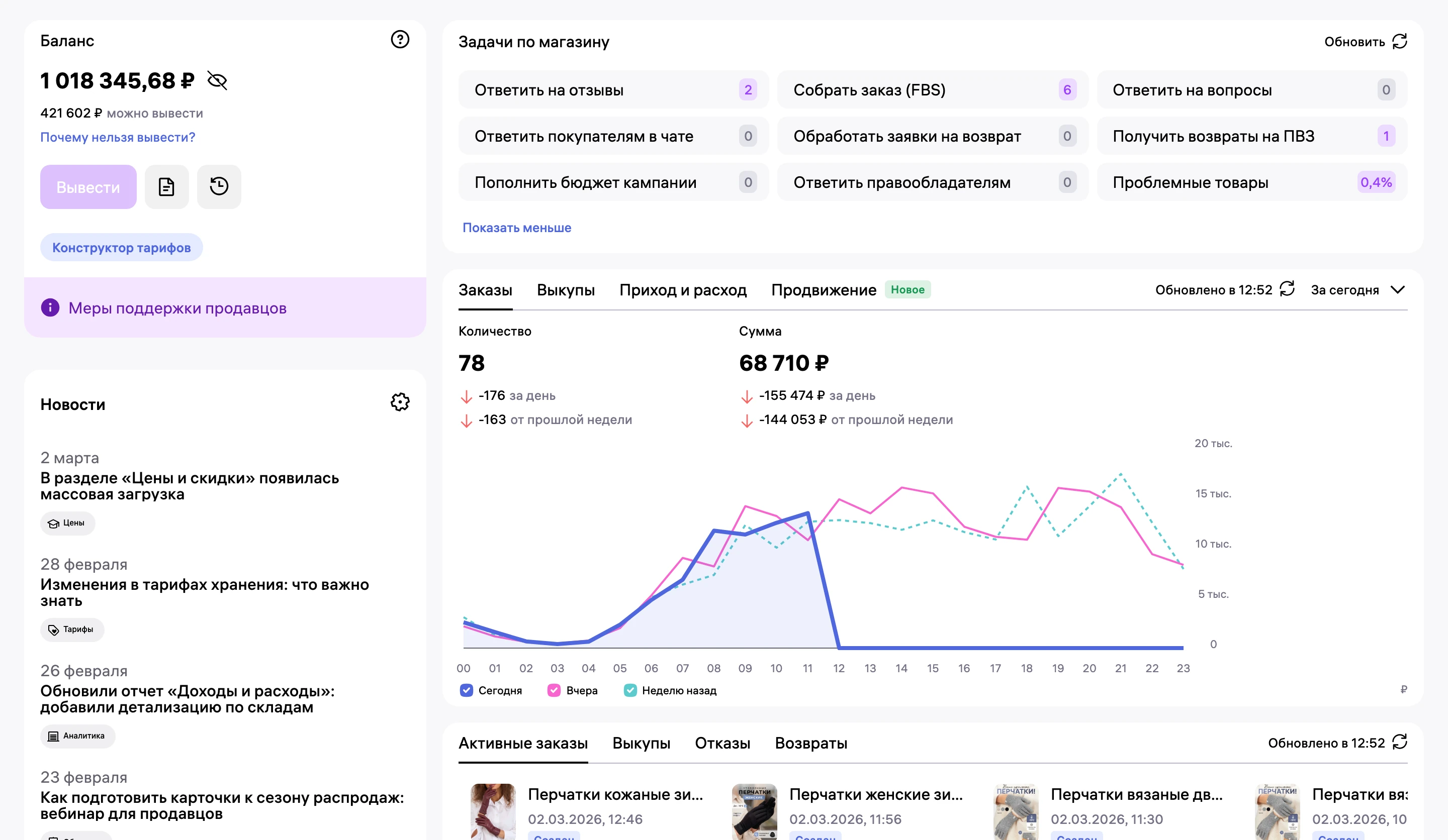 Главная кабинета WB 2 марта
