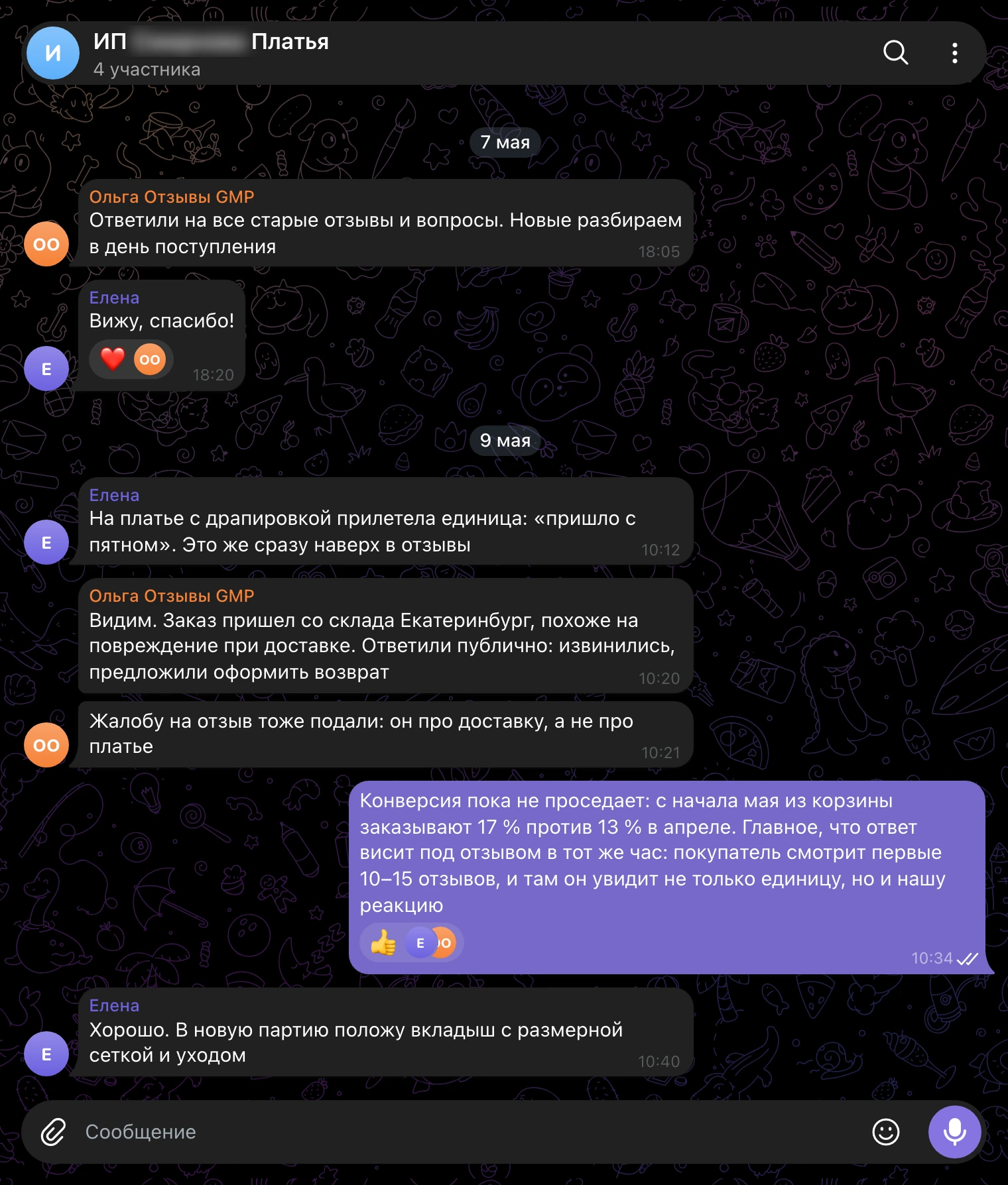 Рабочий чат в Telegram: разбор отзыва с оценкой 1 в день его появления