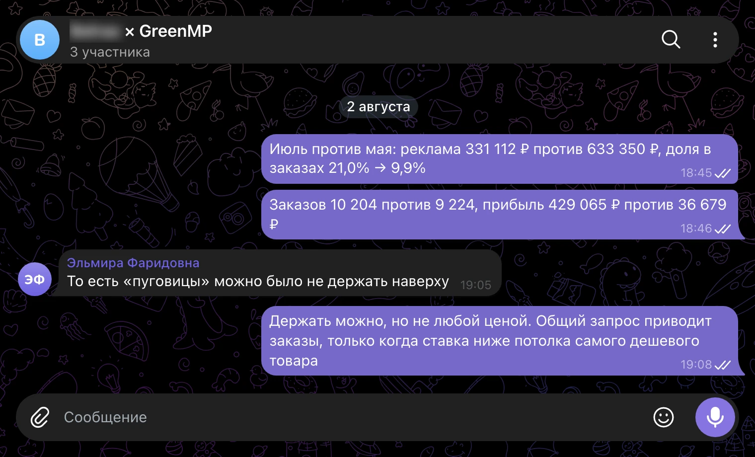 Рабочий чат 2 августа: июль против мая, общий запрос держим только ниже потолка самого дешевого товара